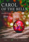 Red ornament with festive characters, promoting the film Carol of the Bells, highlighting themes of psychiatric struggles.