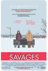 Movie poster for Savages featuring two individuals on a bench, exploring themes of psychiatric disorders and complex human emotions.