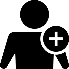 Icon of a person with a plus sign, symbolizing adding a new client or connecting with a therapist.