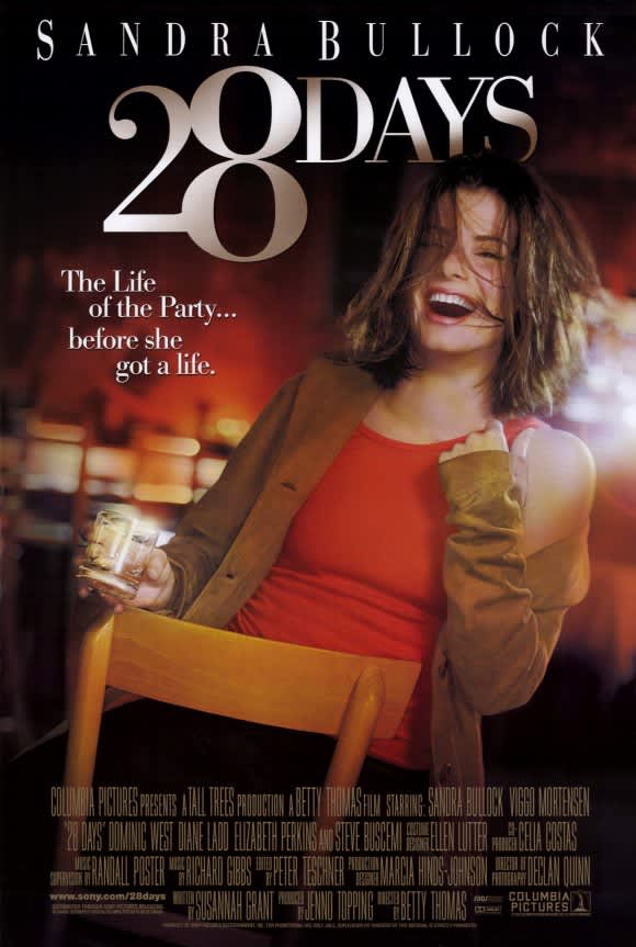 Sandra Bullock in 28 Days, a film about a woman's journey through alcohol rehabilitation and personal growth.