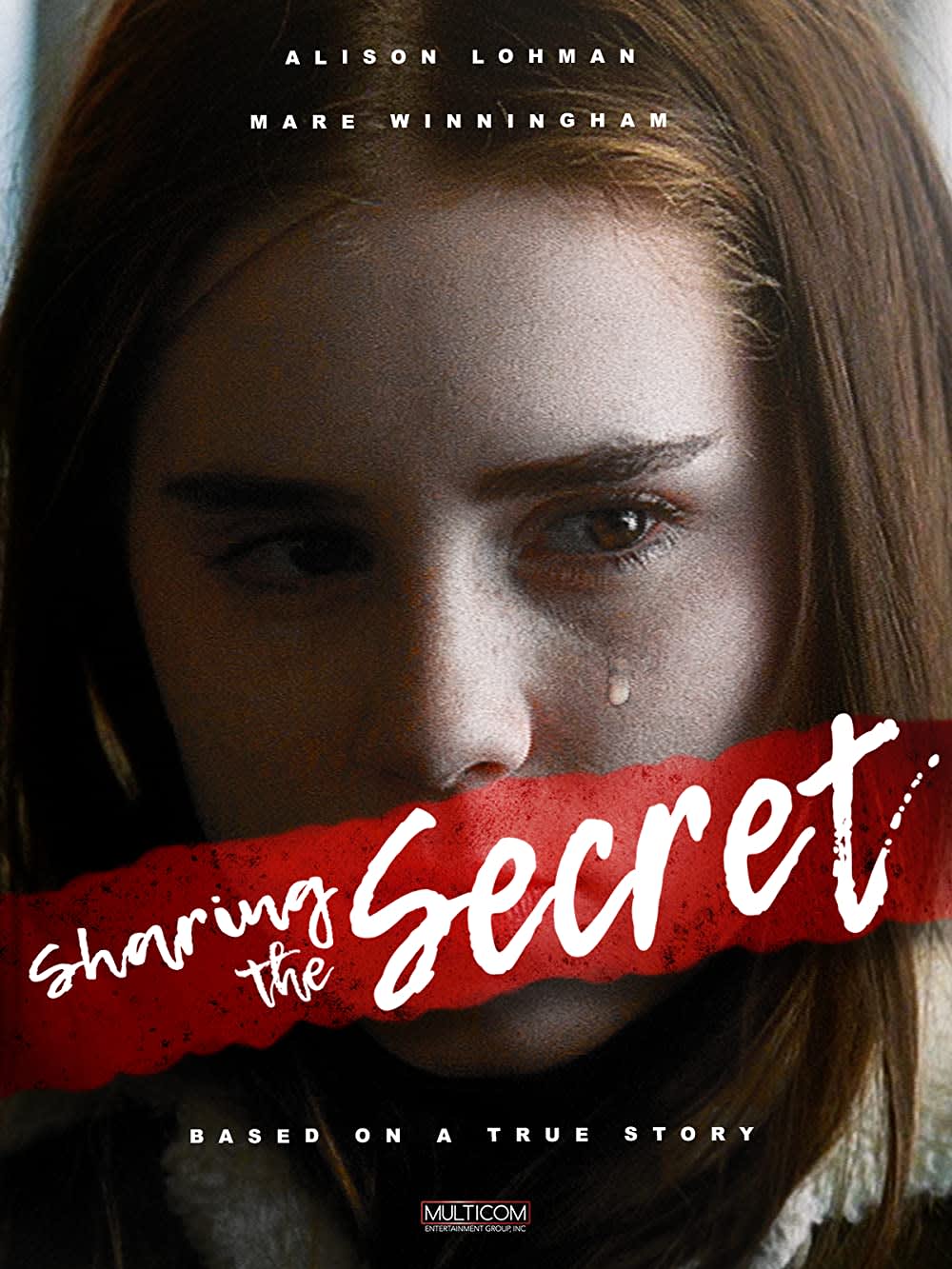 Film poster for *Sharing the Secret*, featuring a girl with a tear, highlighting themes of eating disorders and mental health.
