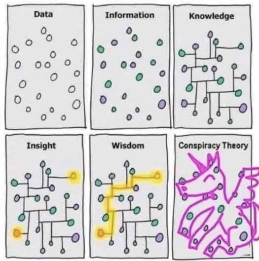 Explore the funny side of mental health with this comic that hilariously compares data, information, and conspiracy theories.
