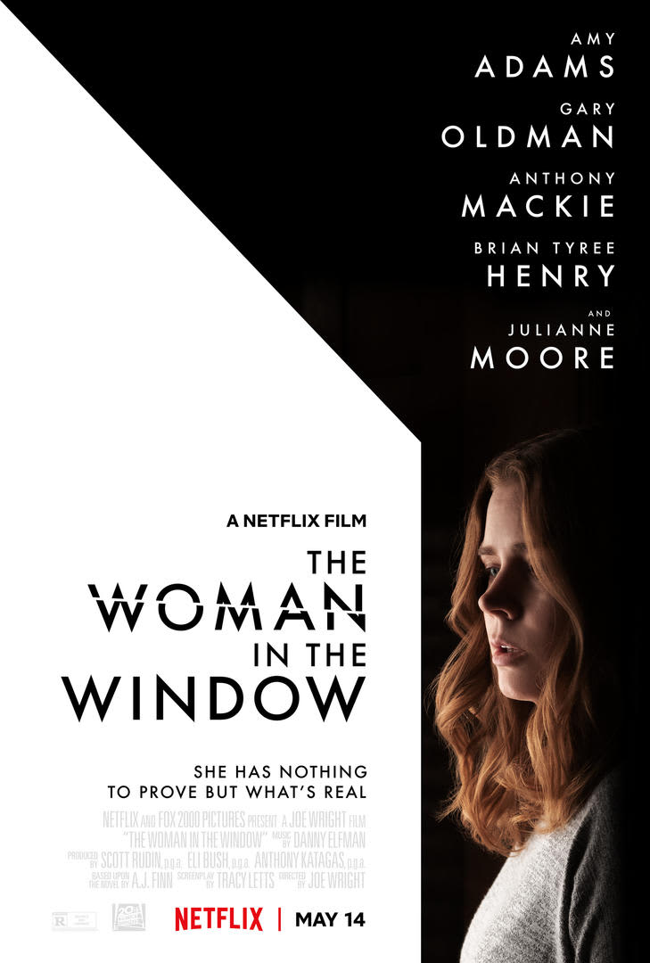 Alt text: Movie poster for 'The Woman in the Window' featuring Amy Adams, highlighting themes of agoraphobia and suspense.