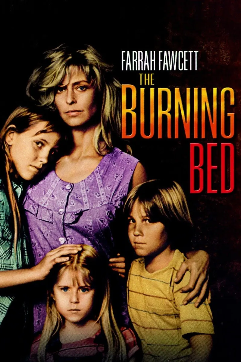 Farrah Fawcett portrayed a mother with her three children in The Burning Bed, exploring themes of domestic abuse.