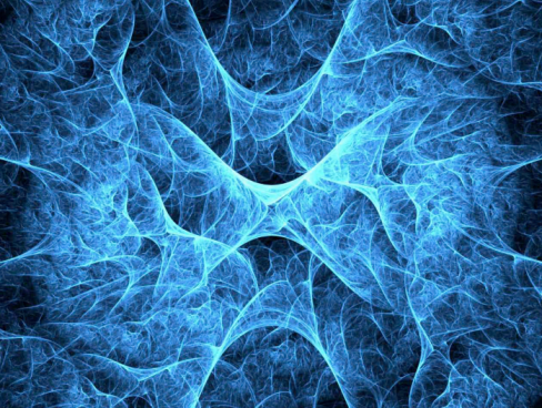 Abstract blue fractal pattern representing complex neural connections in the brain, symbolizing neuronal integration and emotional processing.