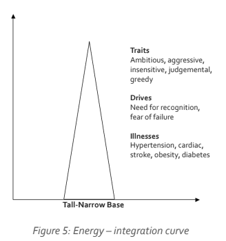 Figure 5 illustrates the energy integration curve, highlighting the connection between personality traits, drives, and related health risks.