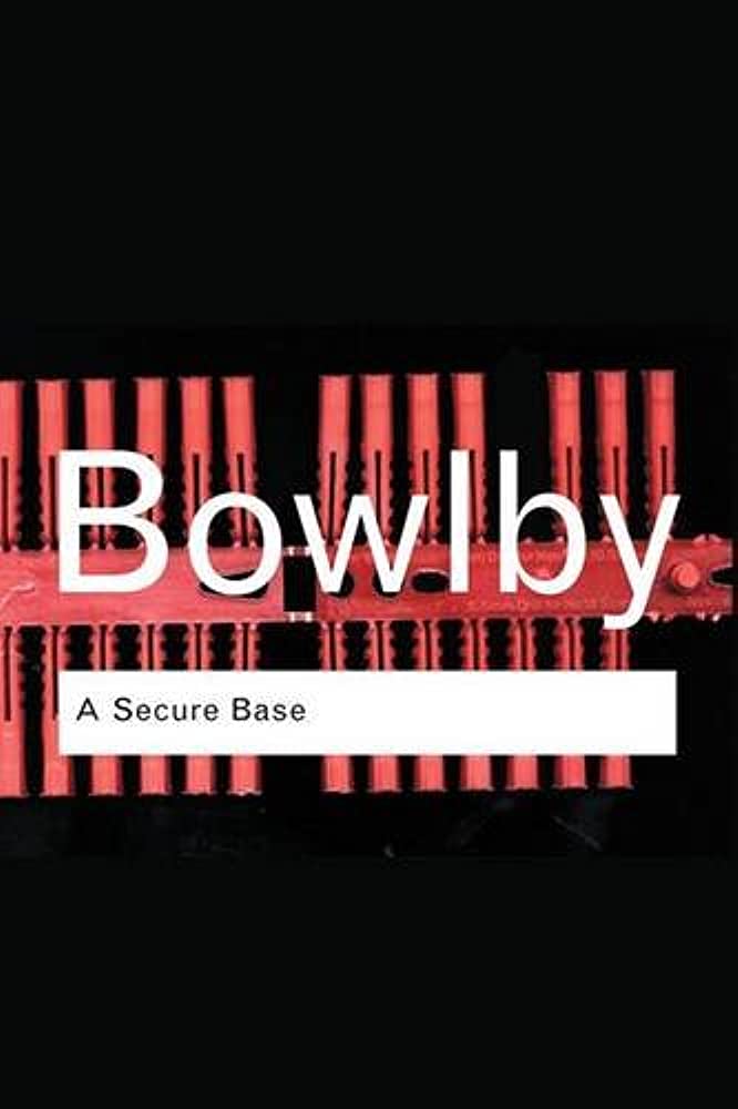Book cover of Bowlby: A Secure Base, featuring red elements and a focus on attachment theory.