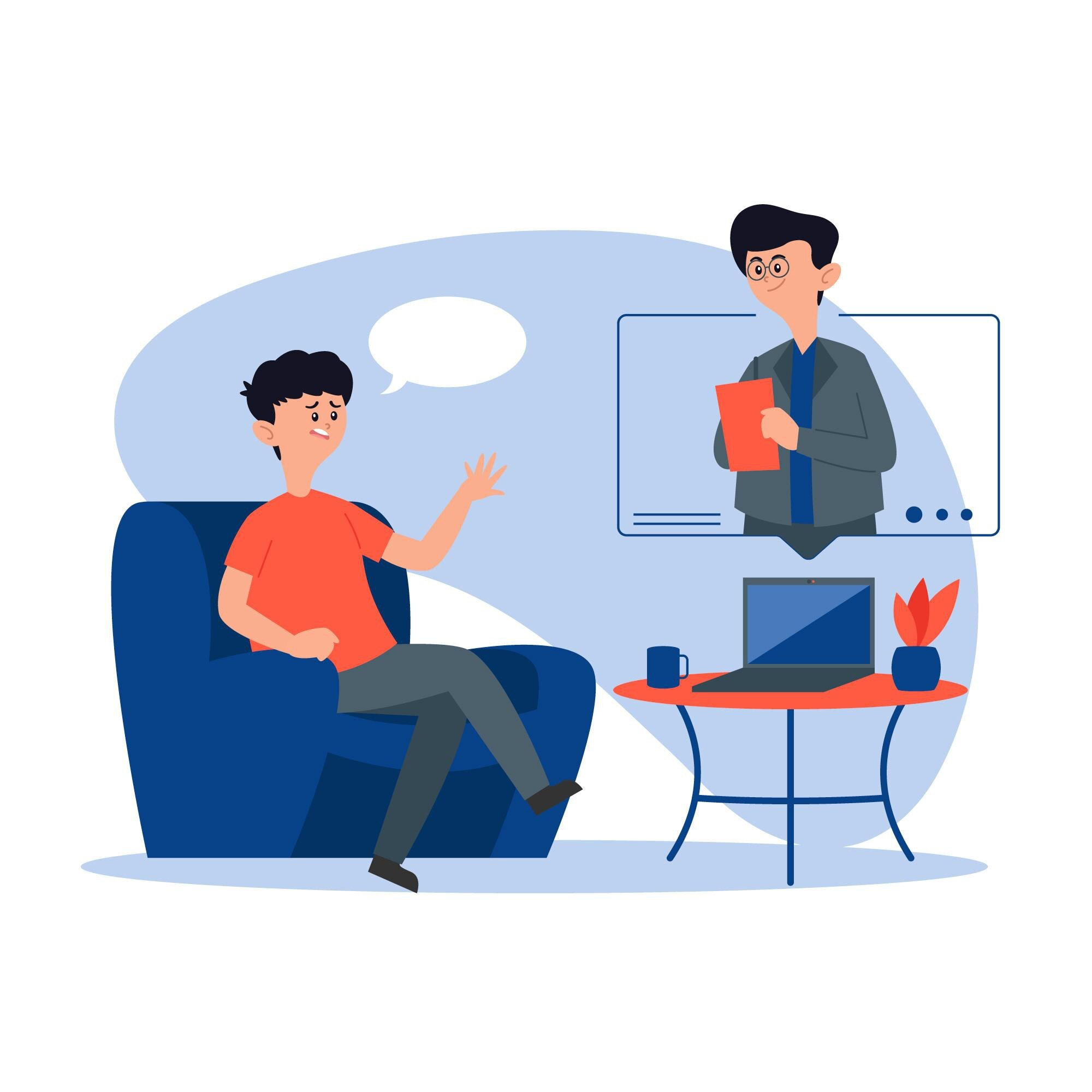 Illustration of a man attending online therapy session