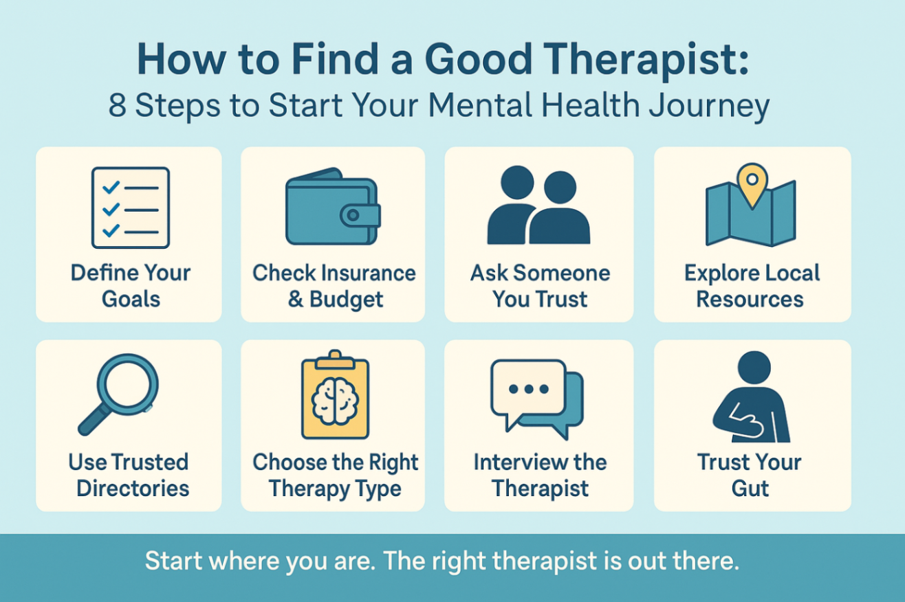 Illustration showcasing steps to start your mental health journey