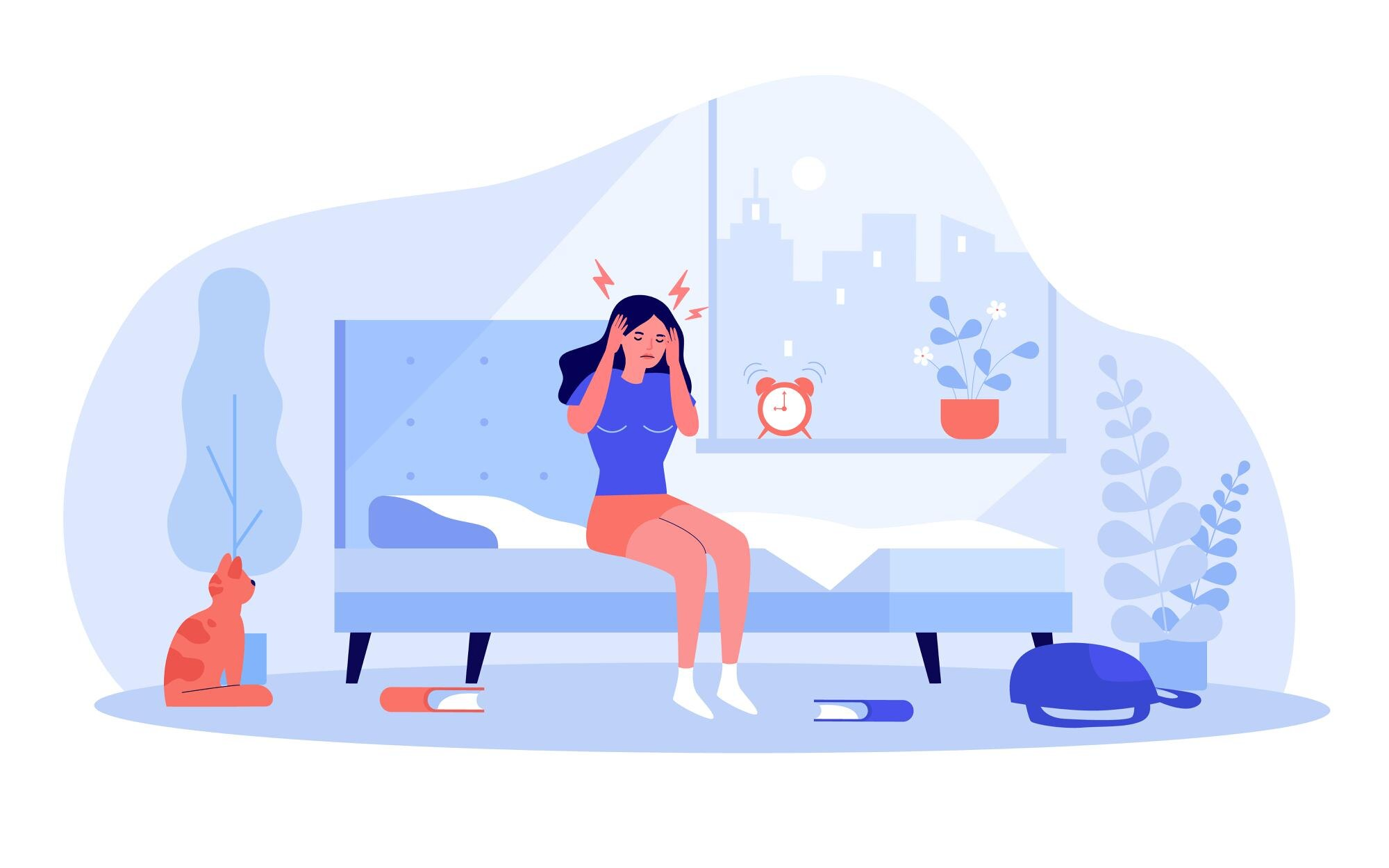 Illustration of a woman waking up with morning anxiety