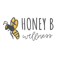 Circular logo for Honey B Wellness featuring a bee and the text Honey B Wellness in a modern font.