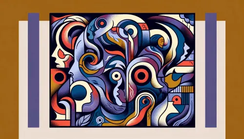 Colorful abstract artwork depicting interconnected human faces and emotions, reflecting themes in psychoanalysis.