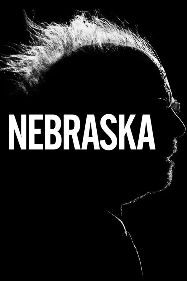 Silhouette of a man with disheveled hair, featuring the title NEBRASKA prominently displayed.