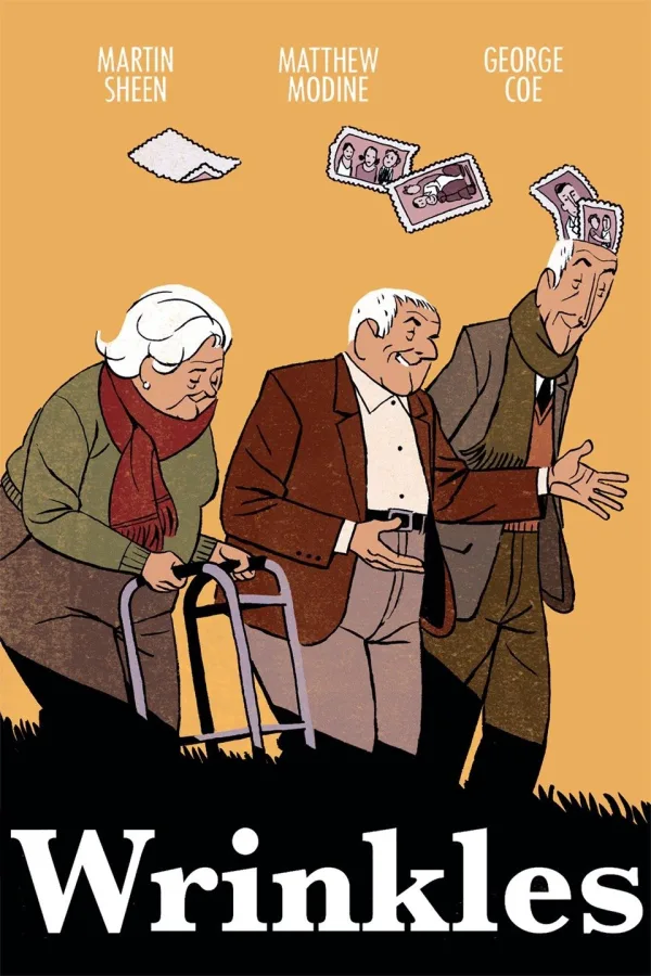 Illustration from Wrinkles featuring three elderly characters, highlighting themes of aging and memory loss related to Alzheimer's.