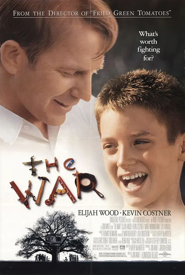 Movie poster for The War, featuring Elijah Wood and Kevin Costner, exploring themes of trauma and resilience.