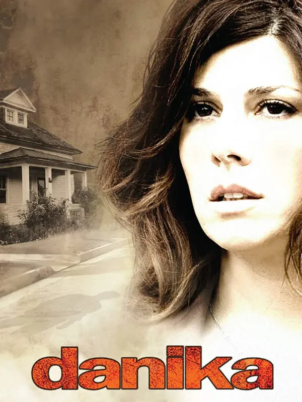 Movie poster for Danika, featuring a woman with an anxious expression, set against a haunting background.