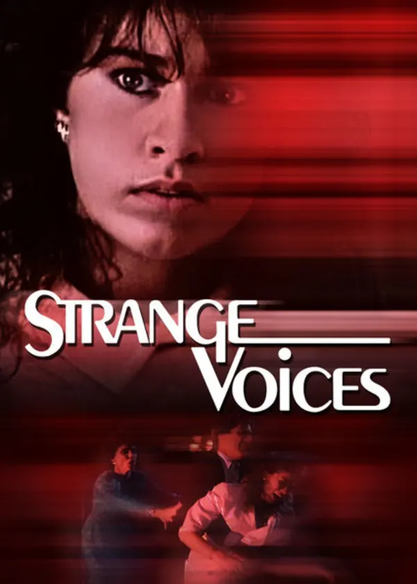 Movie poster for 'Strange Voices,' depicting a woman distressed by auditory hallucinations related to schizophrenia.