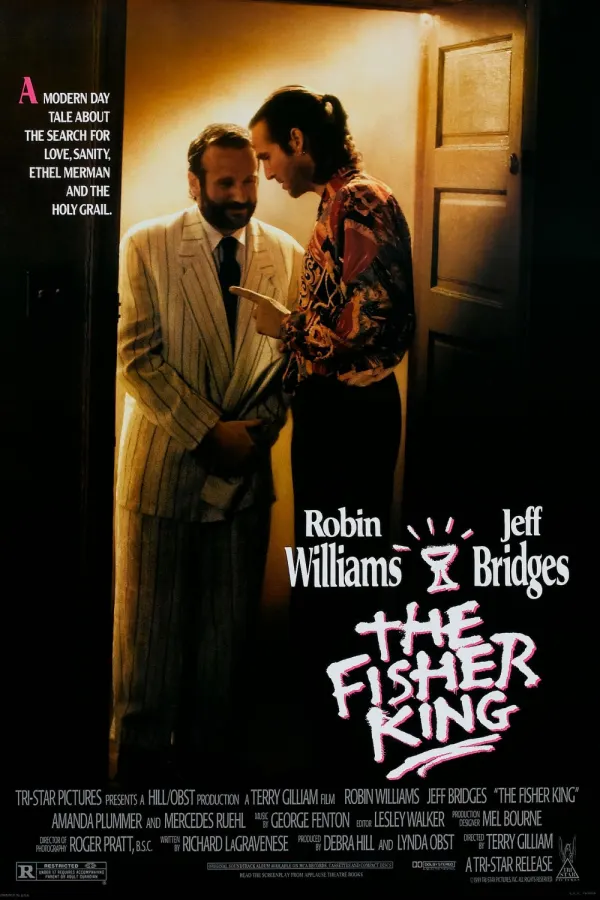 Alt text: The Fisher King movie poster featuring Robin Williams and Jeff Bridges, highlighting themes of love and sanity.