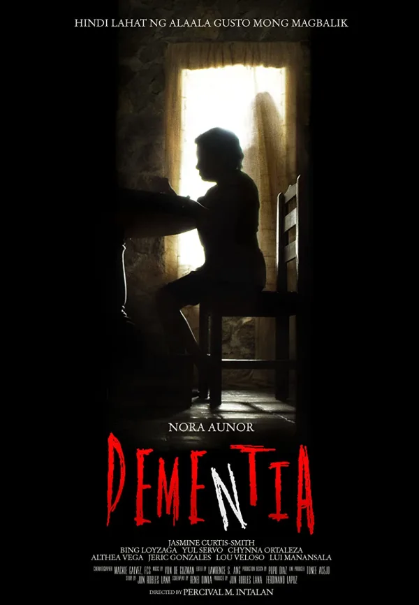 Silhouette of a person seated at a table in a dimly lit room, with the title 'Dementia' prominently displayed.