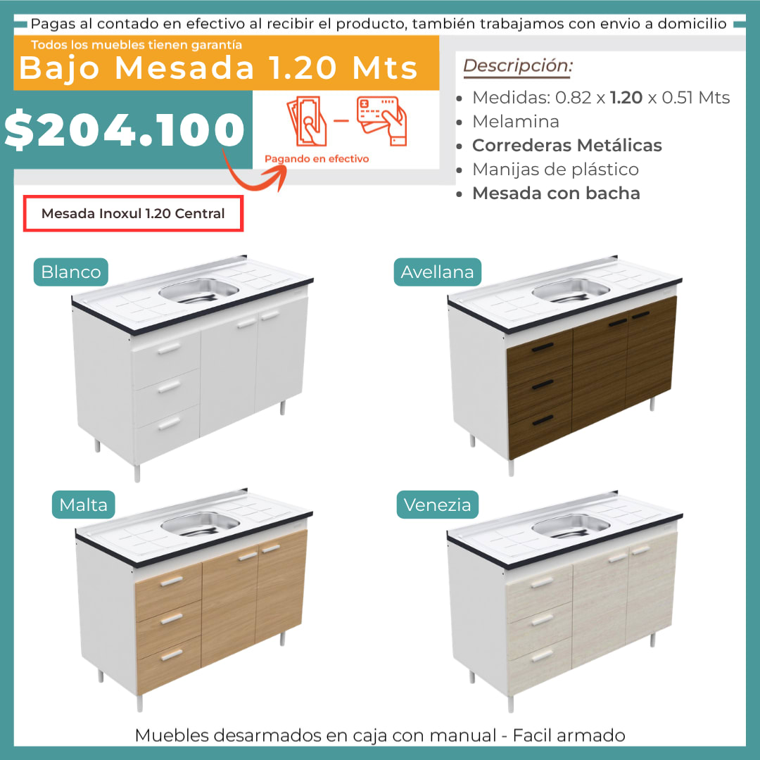 BAJO MESADA 1.2 MTS + MESADA CENTRAL