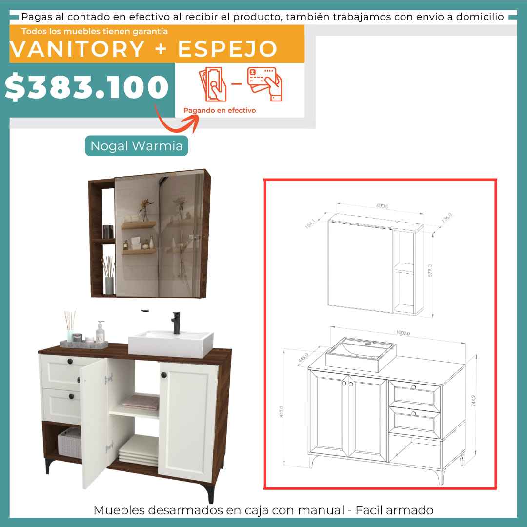 VANITORY 1 MT CON PATAS + ESPEJO