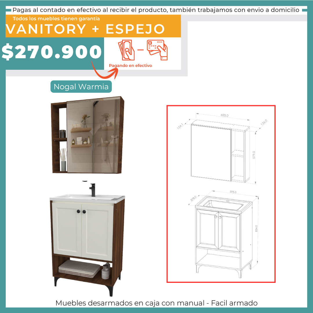 VANITORY 0.60 CON PATAS + ESPEJO