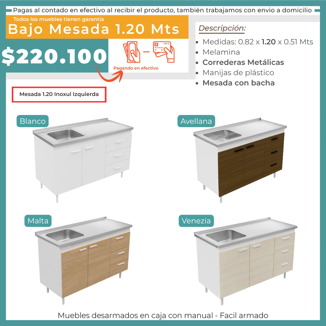 BAJO MESADA 1.2 MTS + MESADA IZQUIERDA