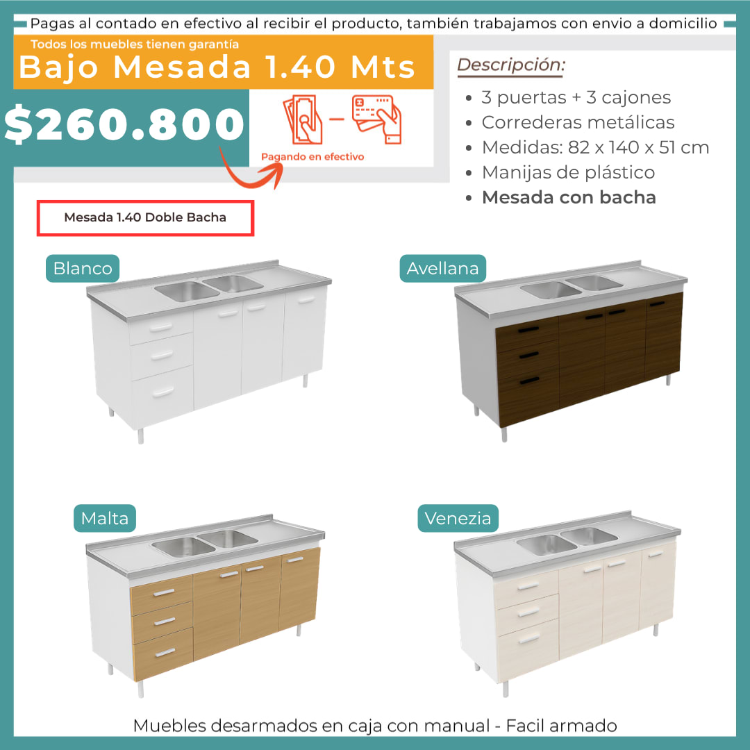 BAJO MESADA 1.4 MTS + MESADA DOBLE