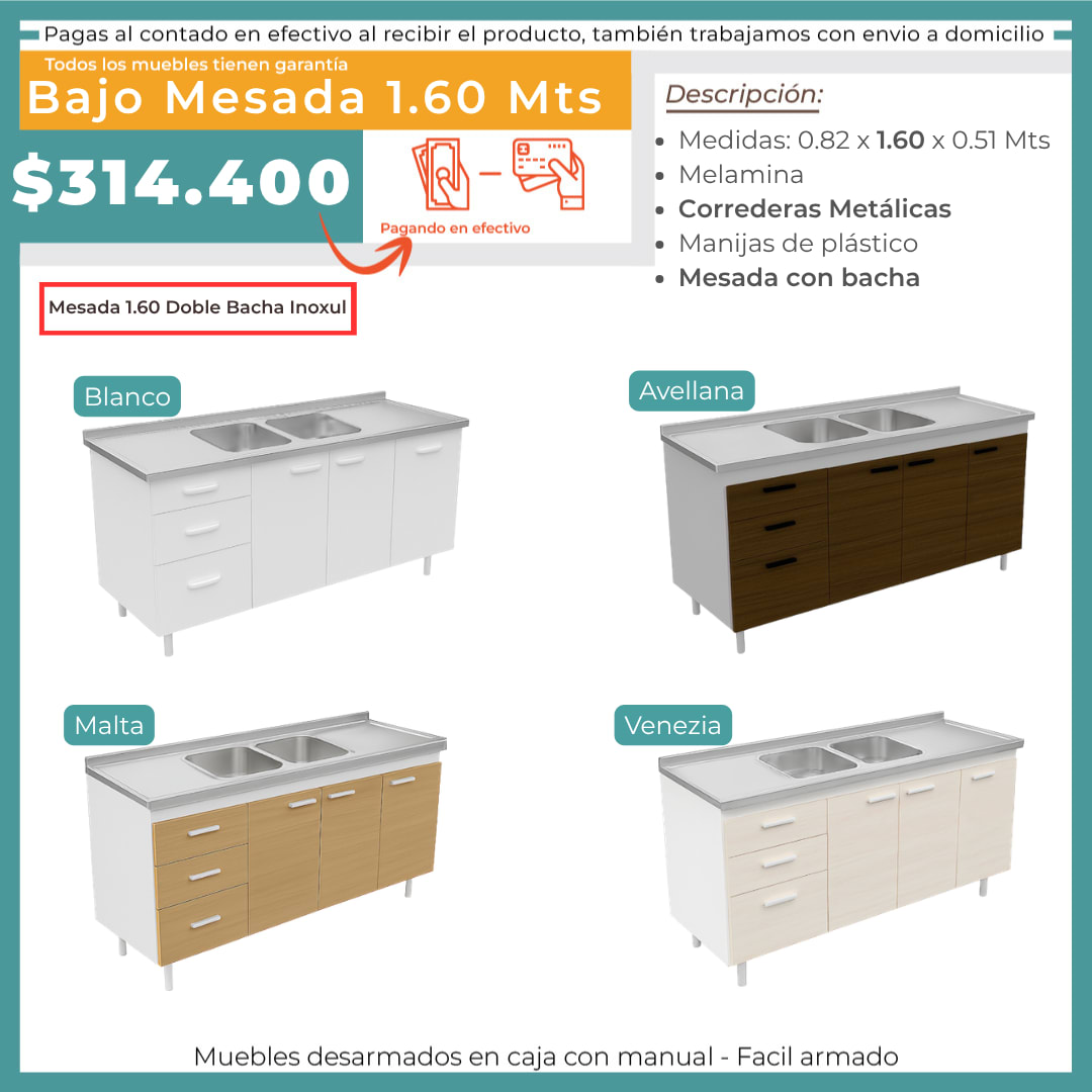 BAJO MESADA 1.6 MTS + MESADA DOBLE