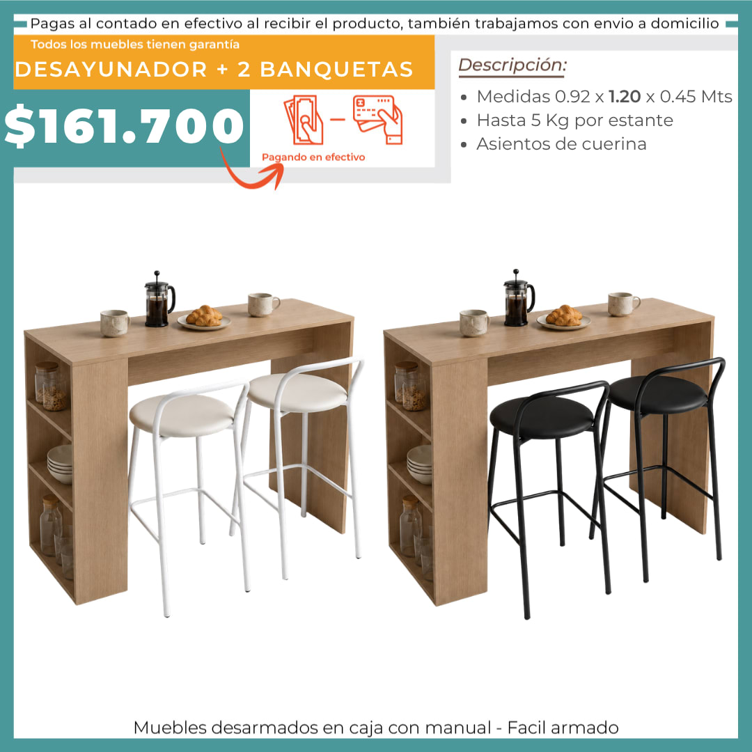 BARRA DESAYUNADORA + 2 BANQUETAS