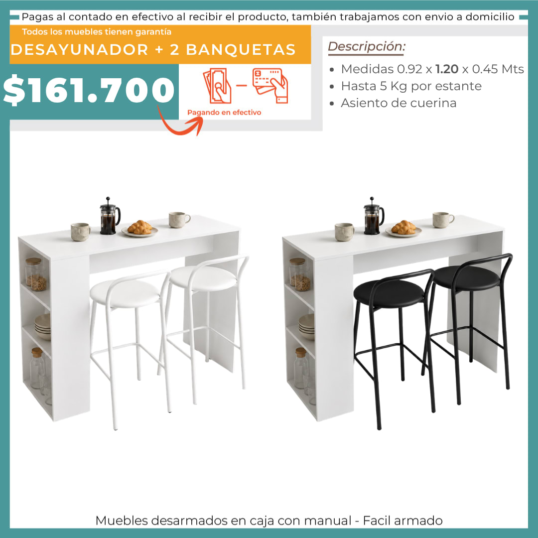 BARRA DESAYUNADORA + 2 BANQUETAS 2