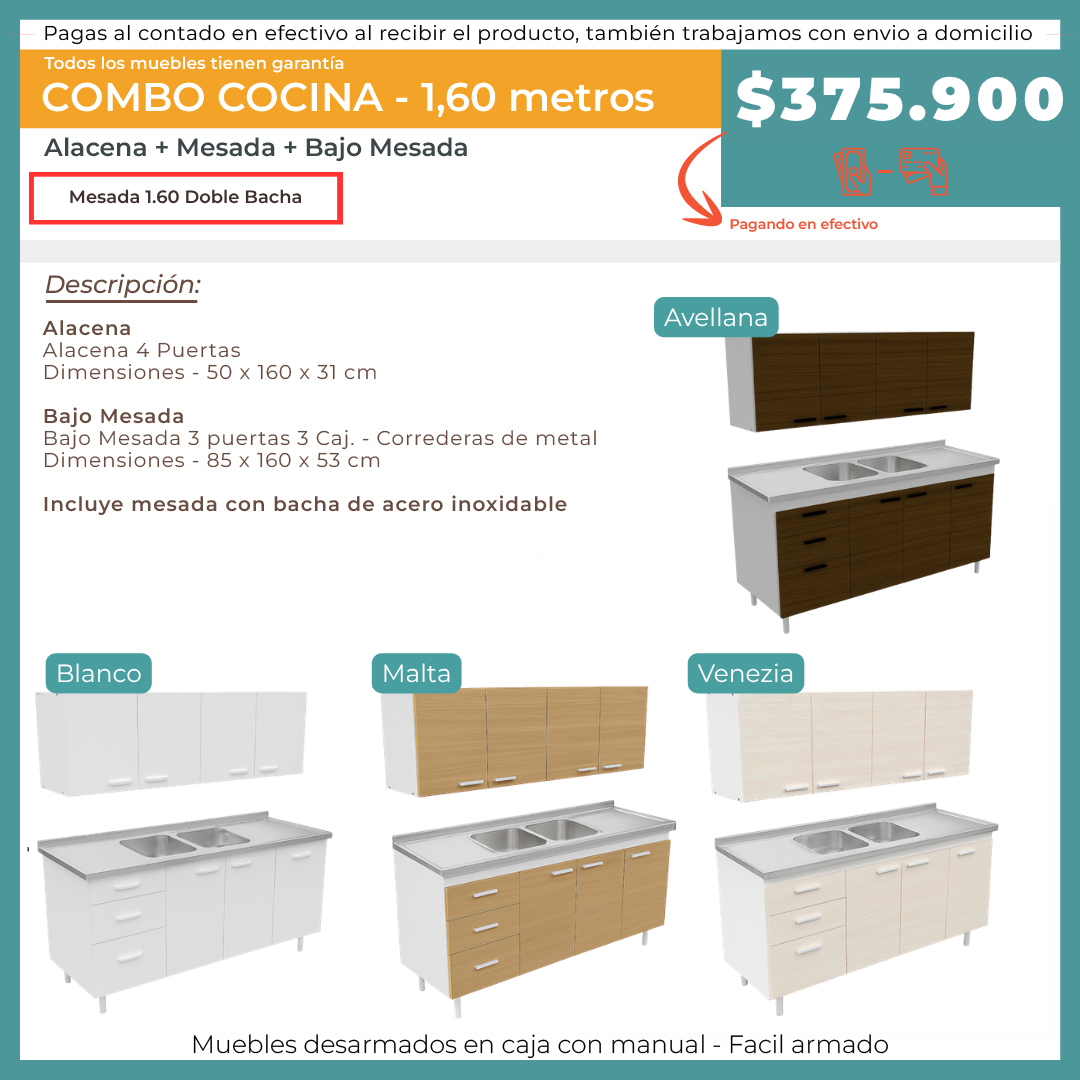 COMBO COCINA 1.6 DOBLE MESADA CENTRAL