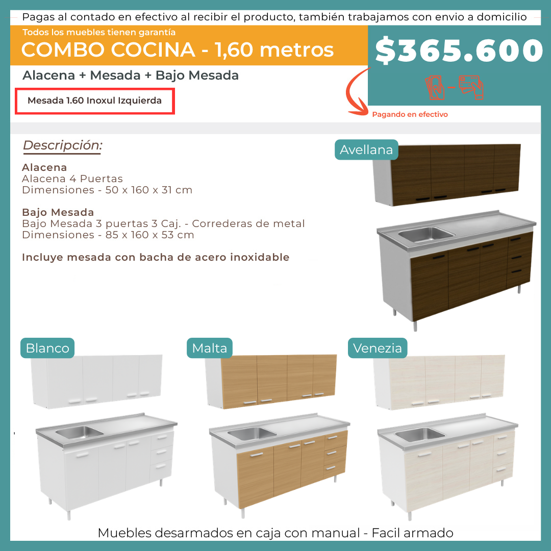 COMBO COCINA 1.6 MTS LATERAL IZQUIERDO