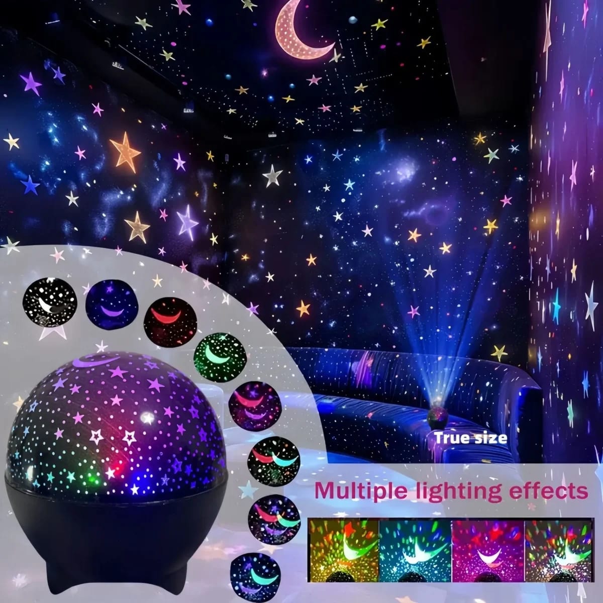 Projetor Galáxia Estrelada TinySteps: Luz Noturna Mágica para Quarto Infantil com Lua e Cores RGB 2
