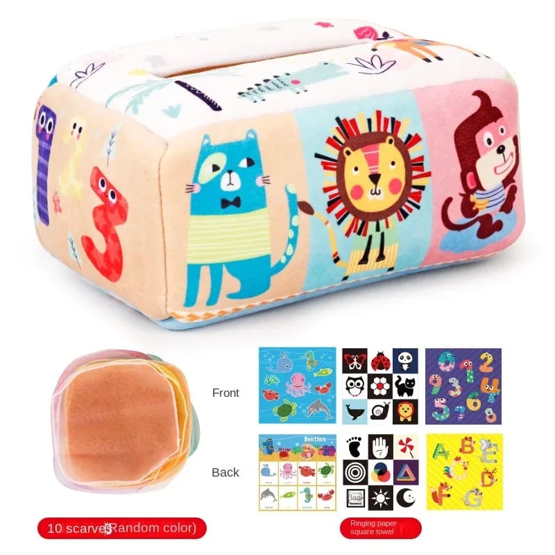 Brinquedo Sensorial Montessori Mágico TinySteps: Caixa de Lenços Educativa para Bebês e Crianças 13