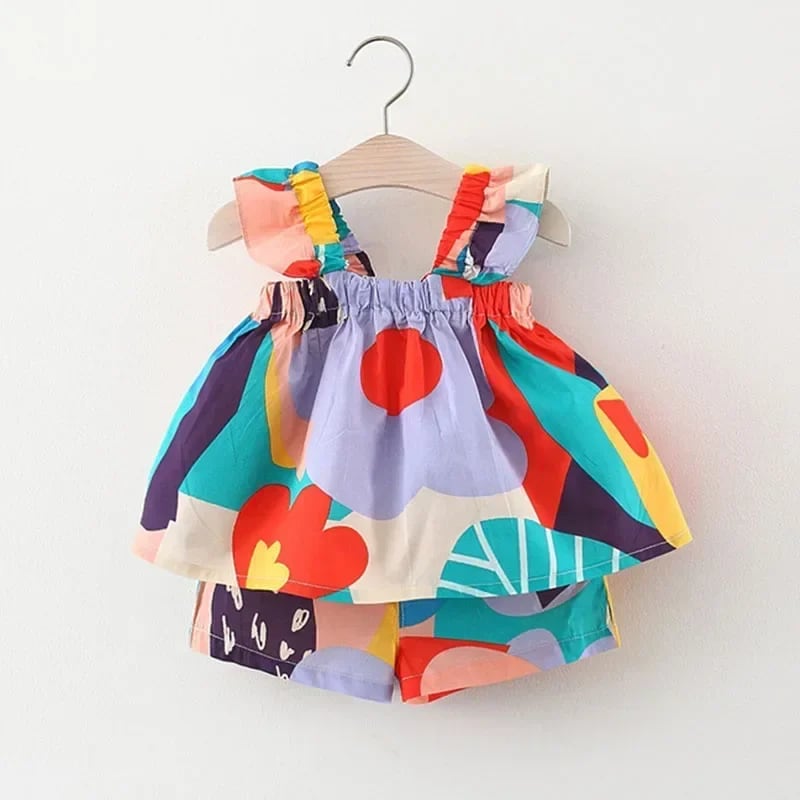 Conjunto Bebê Menina TinySteps: Blusa Colete Floral e Calça Casual para Verão Fresquinho e Estiloso
