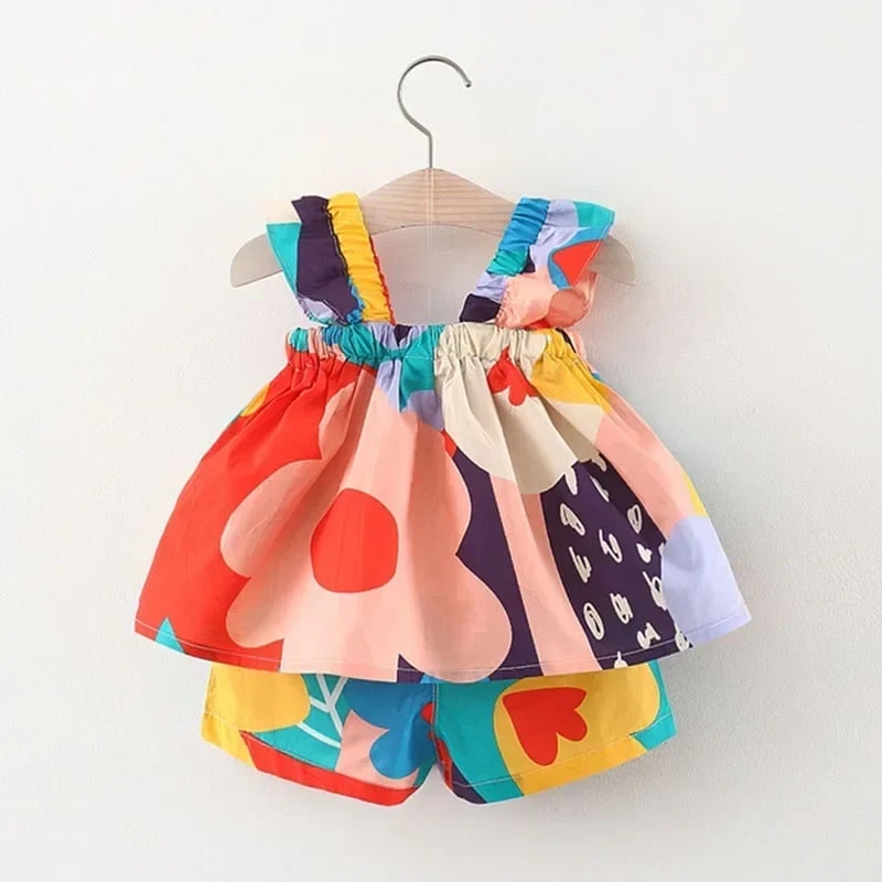 Conjunto Bebê Menina TinySteps: Blusa Colete Floral e Calça Casual para Verão Fresquinho e Estiloso 5