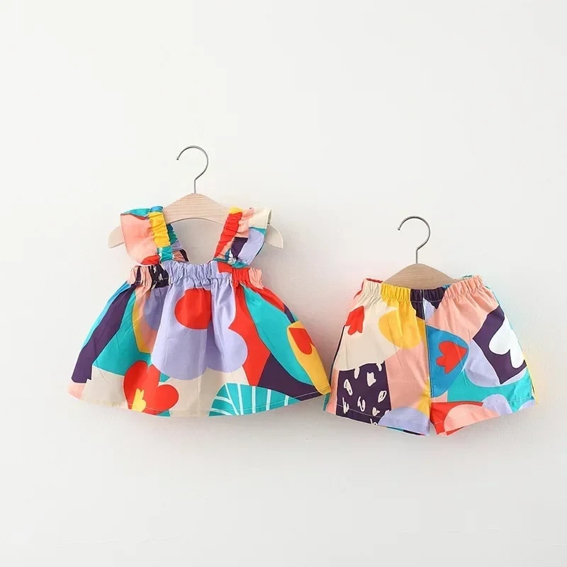 Conjunto Bebê Menina TinySteps: Blusa Colete Floral e Calça Casual para Verão Fresquinho e Estiloso 6