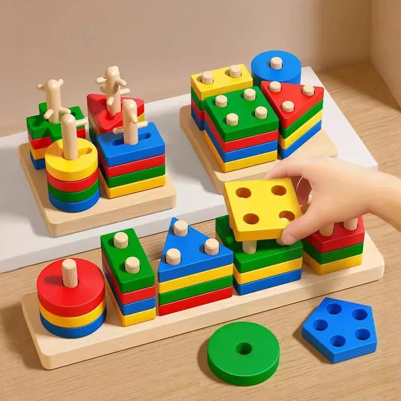Blocos de Montar Montessori de Madeira para Desenvolvimento Infantil TinySteps: Aprendizado Lúdico e Seguro