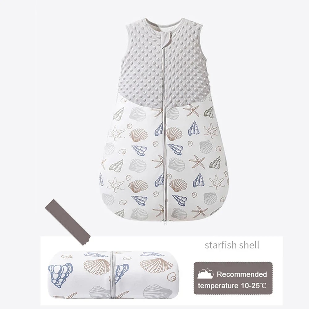 Saco de Dormir Bebê TinySteps Estrelas Mar e Conchas - Conforto para Noites de Outono e Primavera 4