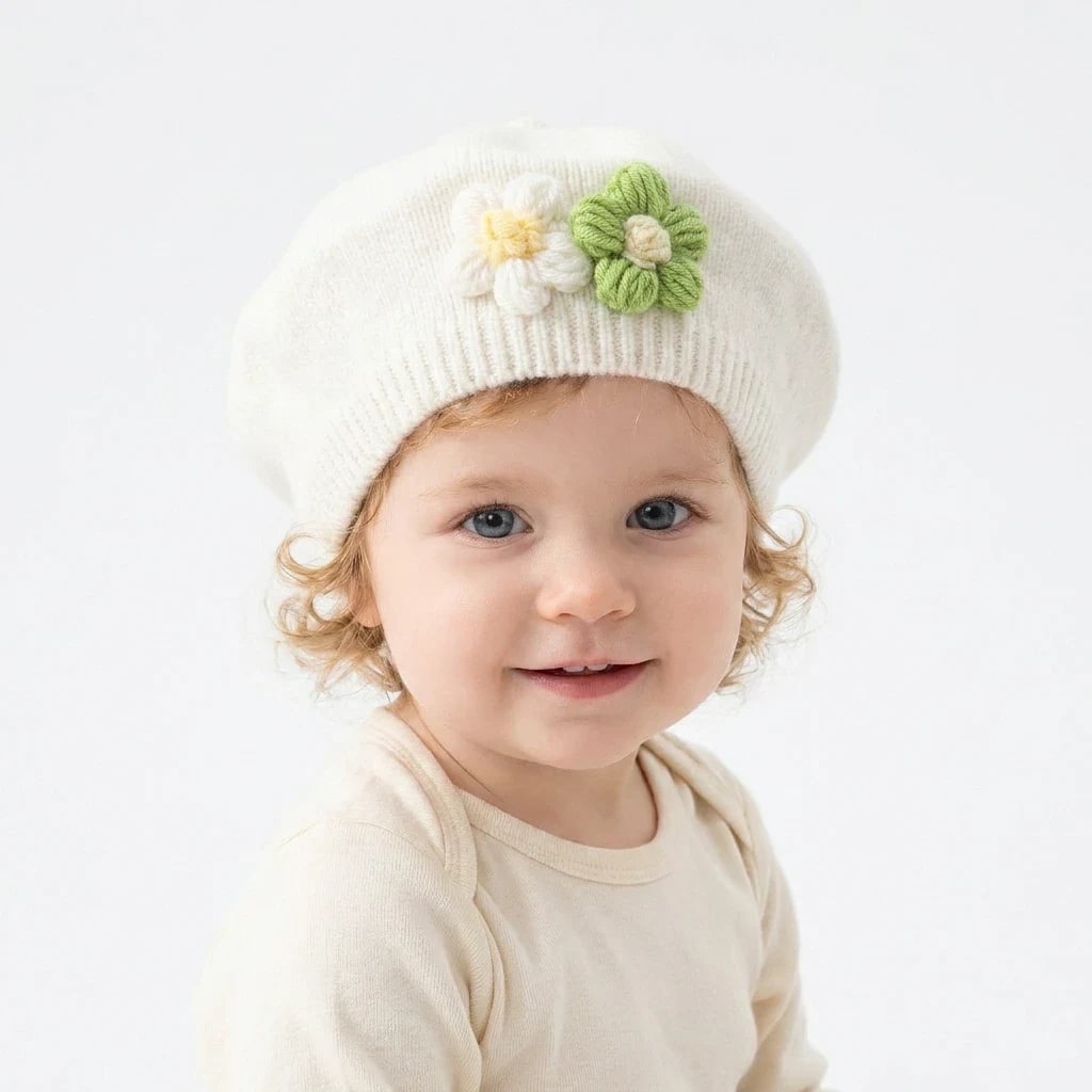 Chapéu Boina TinySteps para Bebê Menina com Flores 3D - Touca Quentinha de Inverno Estilo Pintora 1