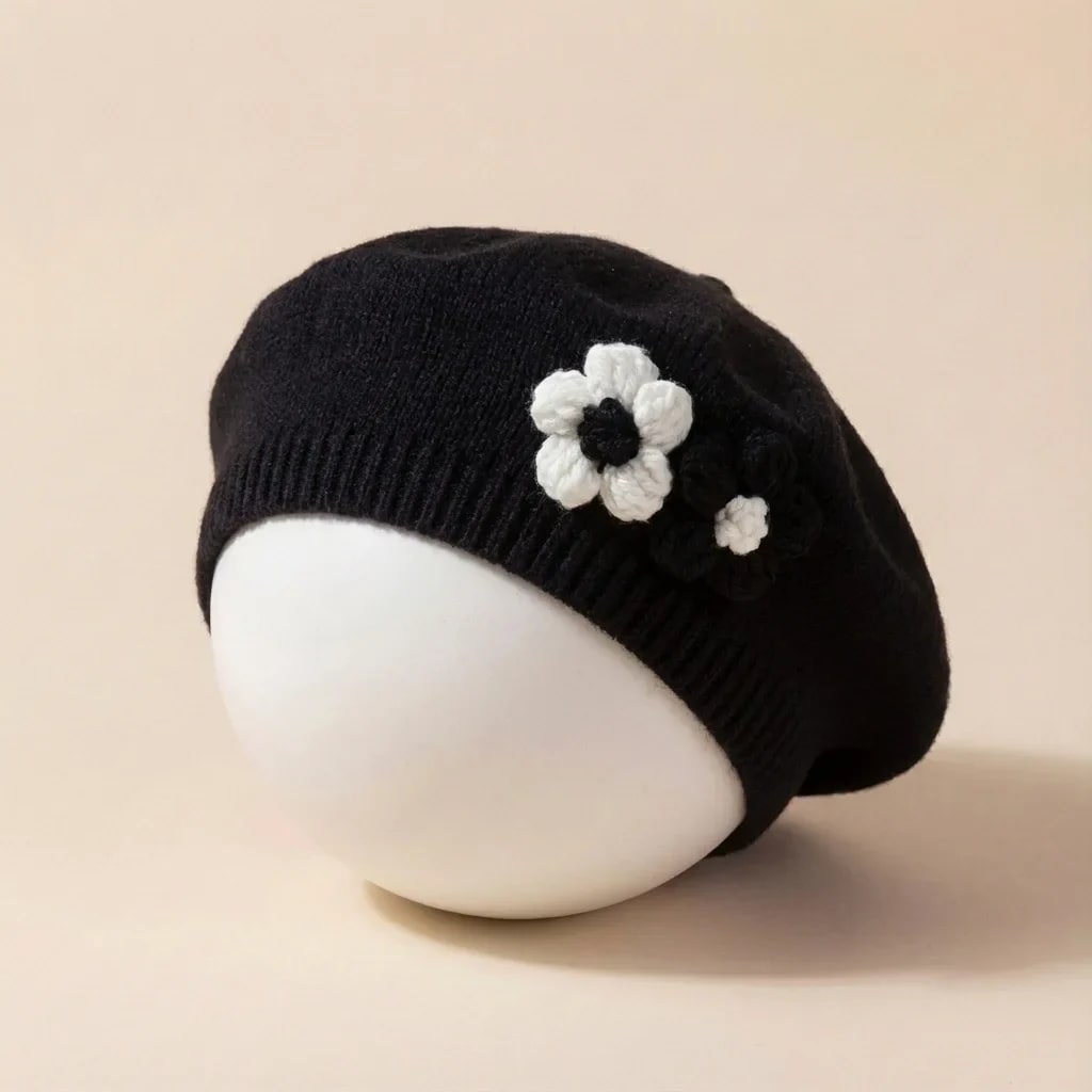 Chapéu Boina TinySteps para Bebê Menina com Flores 3D - Touca Quentinha de Inverno Estilo Pintora 7