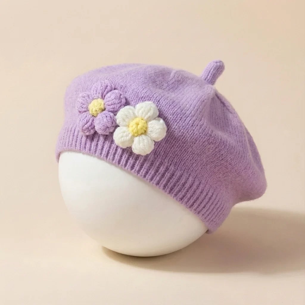 Chapéu Boina TinySteps para Bebê Menina com Flores 3D - Touca Quentinha de Inverno Estilo Pintora 11