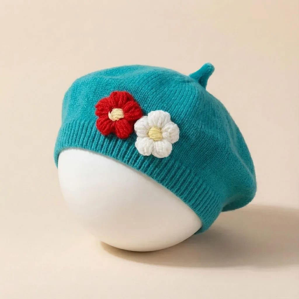 Chapéu Boina TinySteps para Bebê Menina com Flores 3D - Touca Quentinha de Inverno Estilo Pintora 12