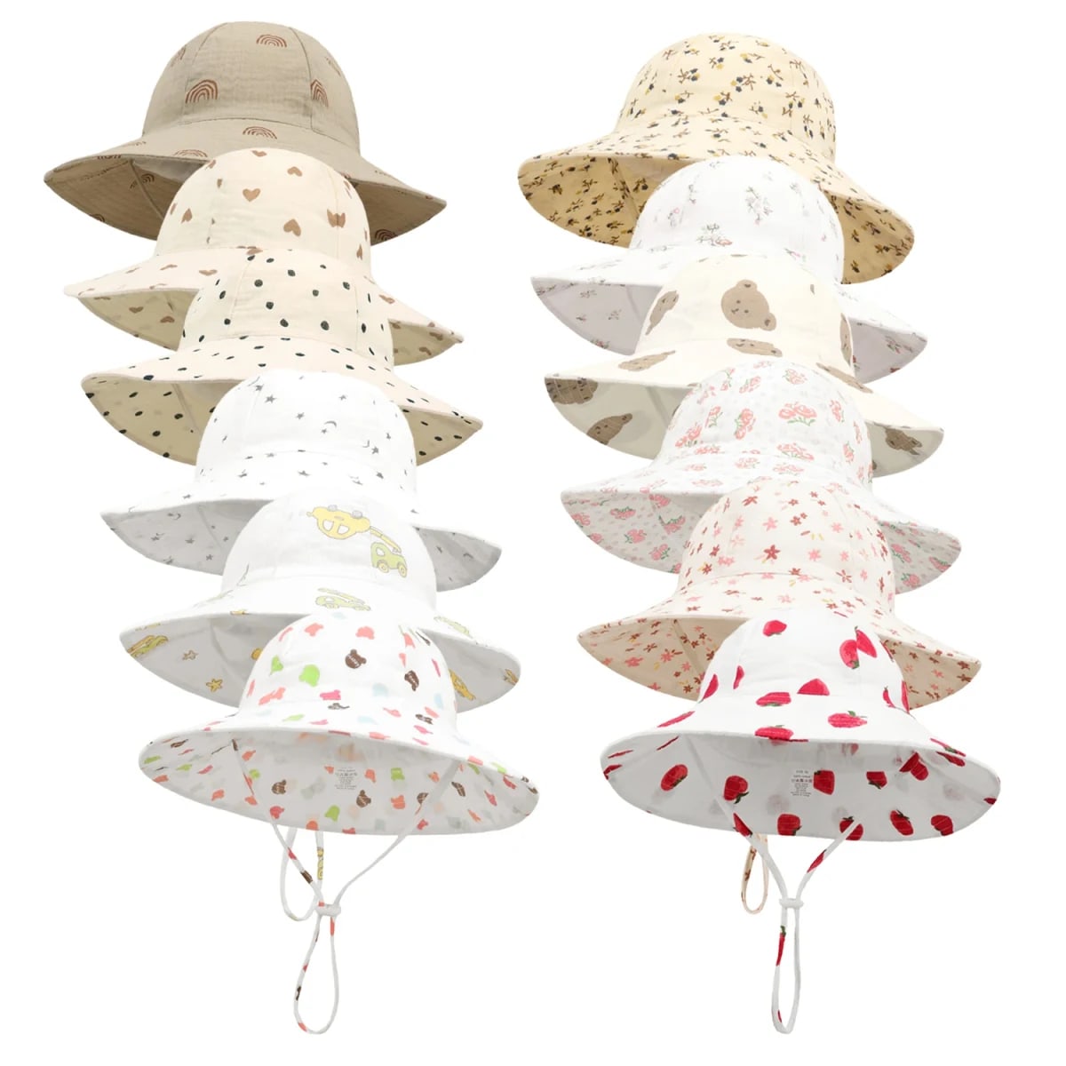Chapéu Balde Infantil TinySteps: Proteção Solar Macia com Estampas de Flores e Coelhinho Fofo para Bebês 1