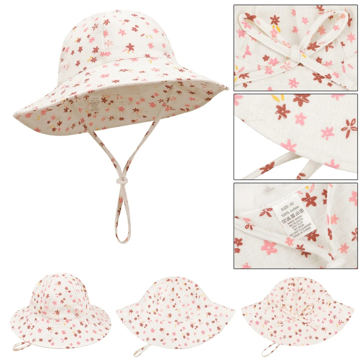 Chapéu Balde Infantil TinySteps: Proteção Solar Macia com Estampas de Flores e Coelhinho Fofo para Bebês 3