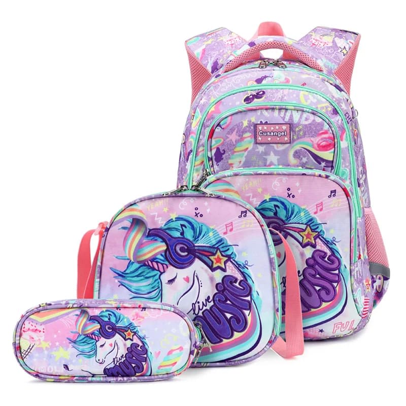 Kit Mochila Escolar Infantil 3 Peças TinySteps - Lancheira e Estojo com Estampas Divertidas 40