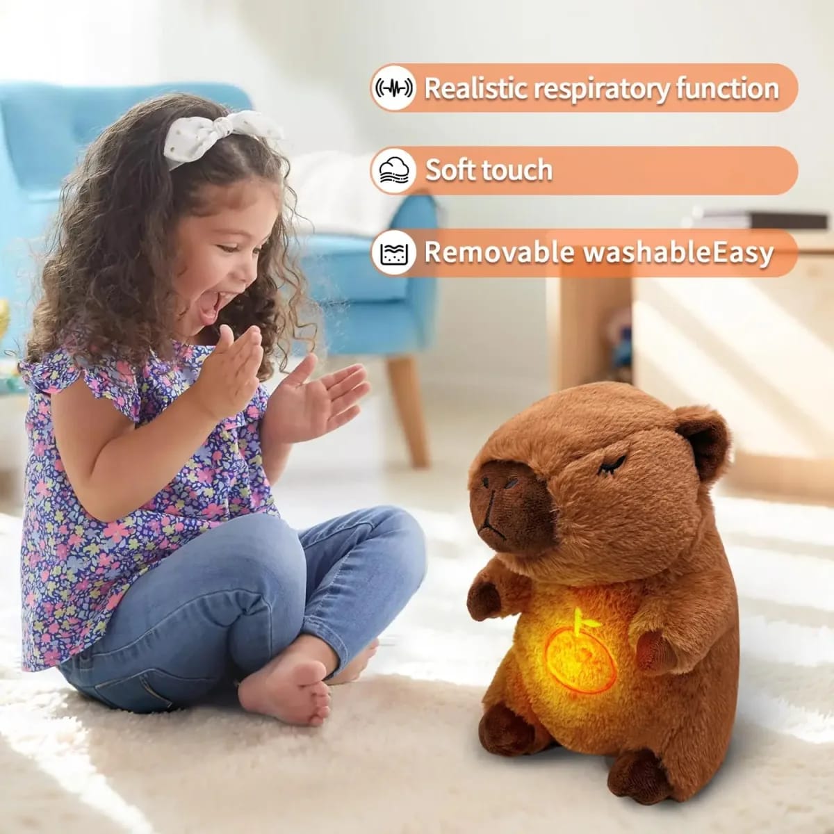 Capivara Soninho TinySteps: Pelúcia Multissensorial com Som e Luz para Bebês e Crianças 6