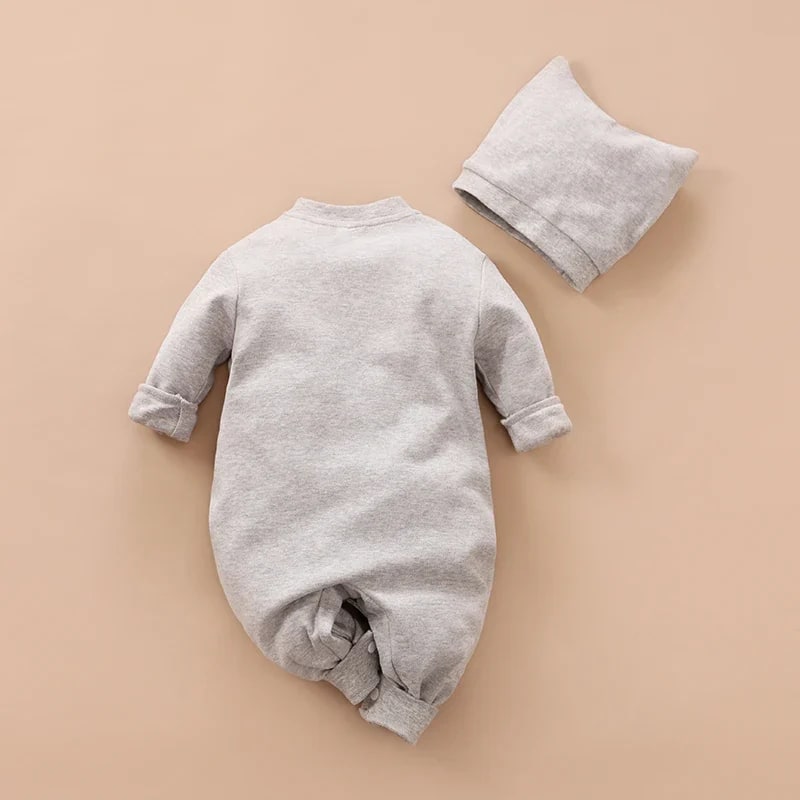 Pijama Macacão Bebê Algodão Confortável TinySteps | Conjunto Unissex Primavera Outono com Chapéu 0-12M 2