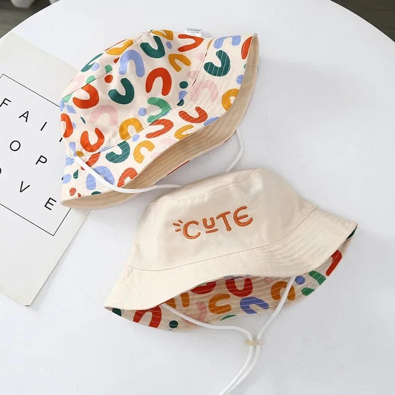 Chapéu Pescador Infantil TinySteps Dupla Face Proteção UV Bordado | Algodão e Poliéster para Bebês e Crianças 1
